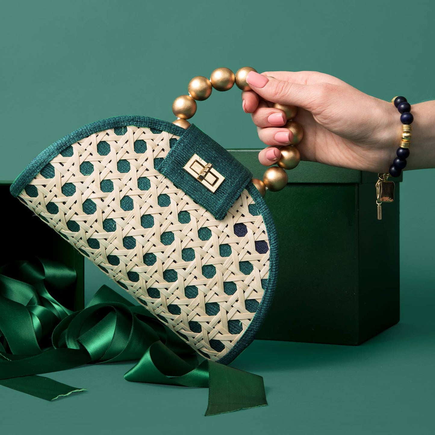 Statement Evening Green & Gold Handbag