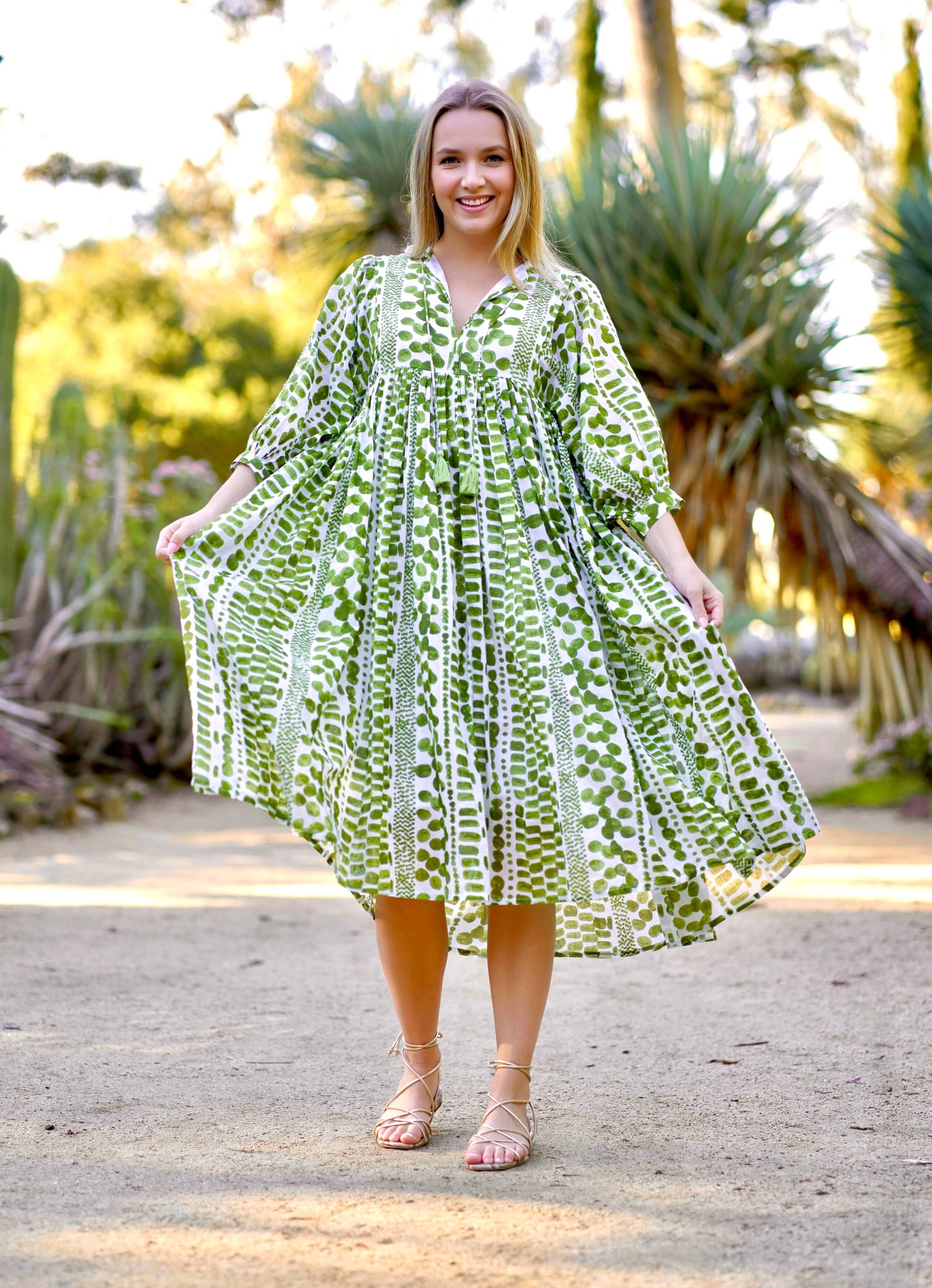 Mylah Midi Dress Block Printed  Green