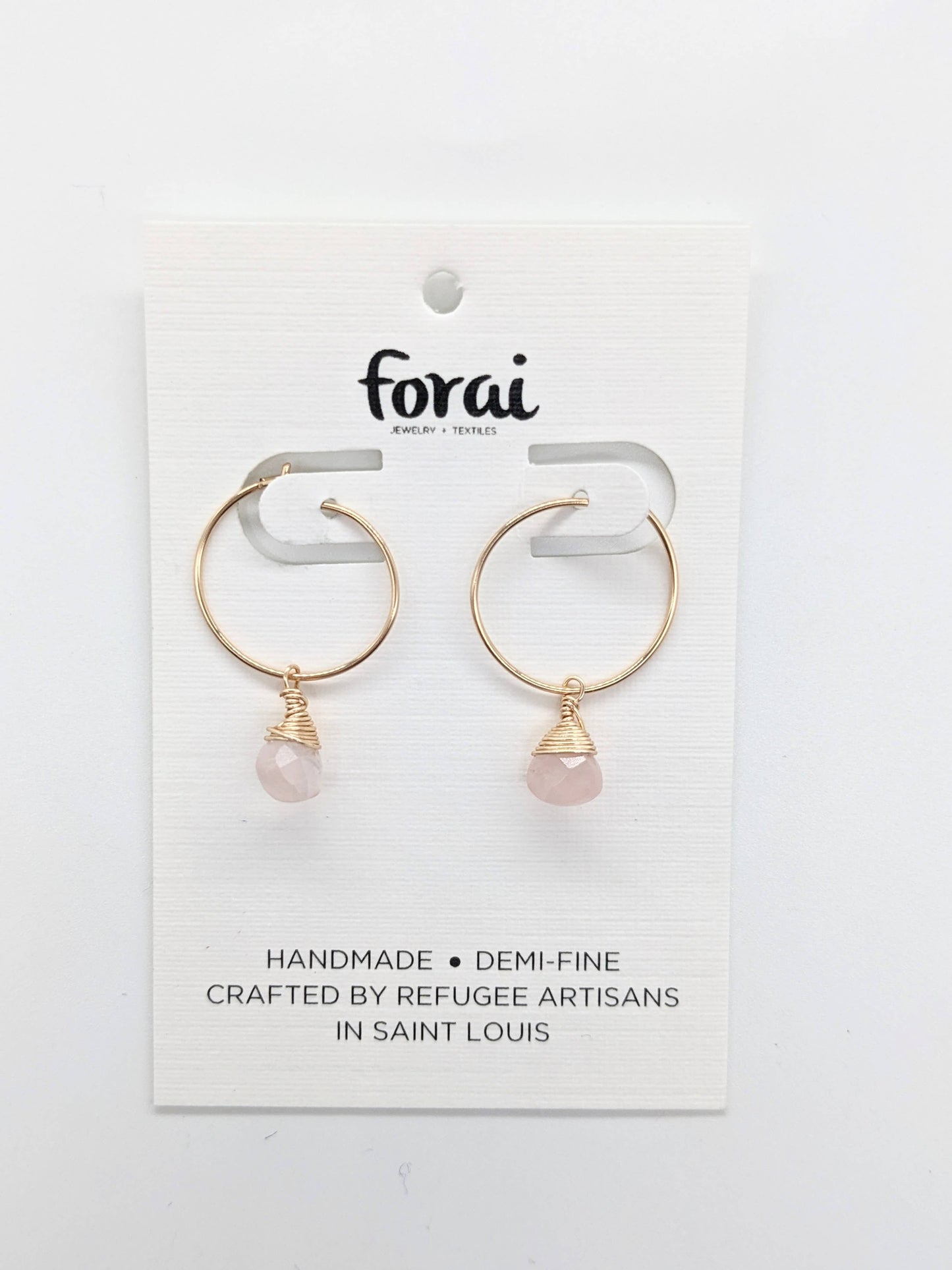 Rose Quartz Charm Mini Hoop Earrings in 14k Gold Filled