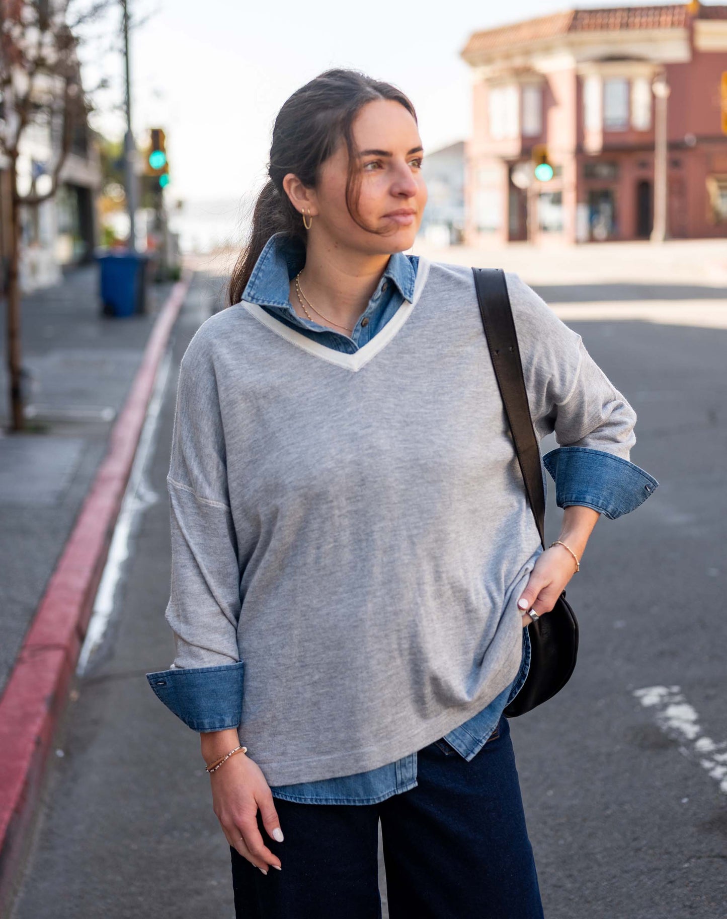 Delmar V-neck Sweater in Silver Cloud