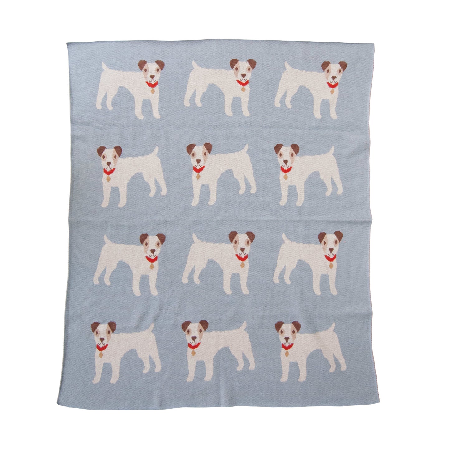 Cotton Knit Baby Blanket with Dogs in Blue