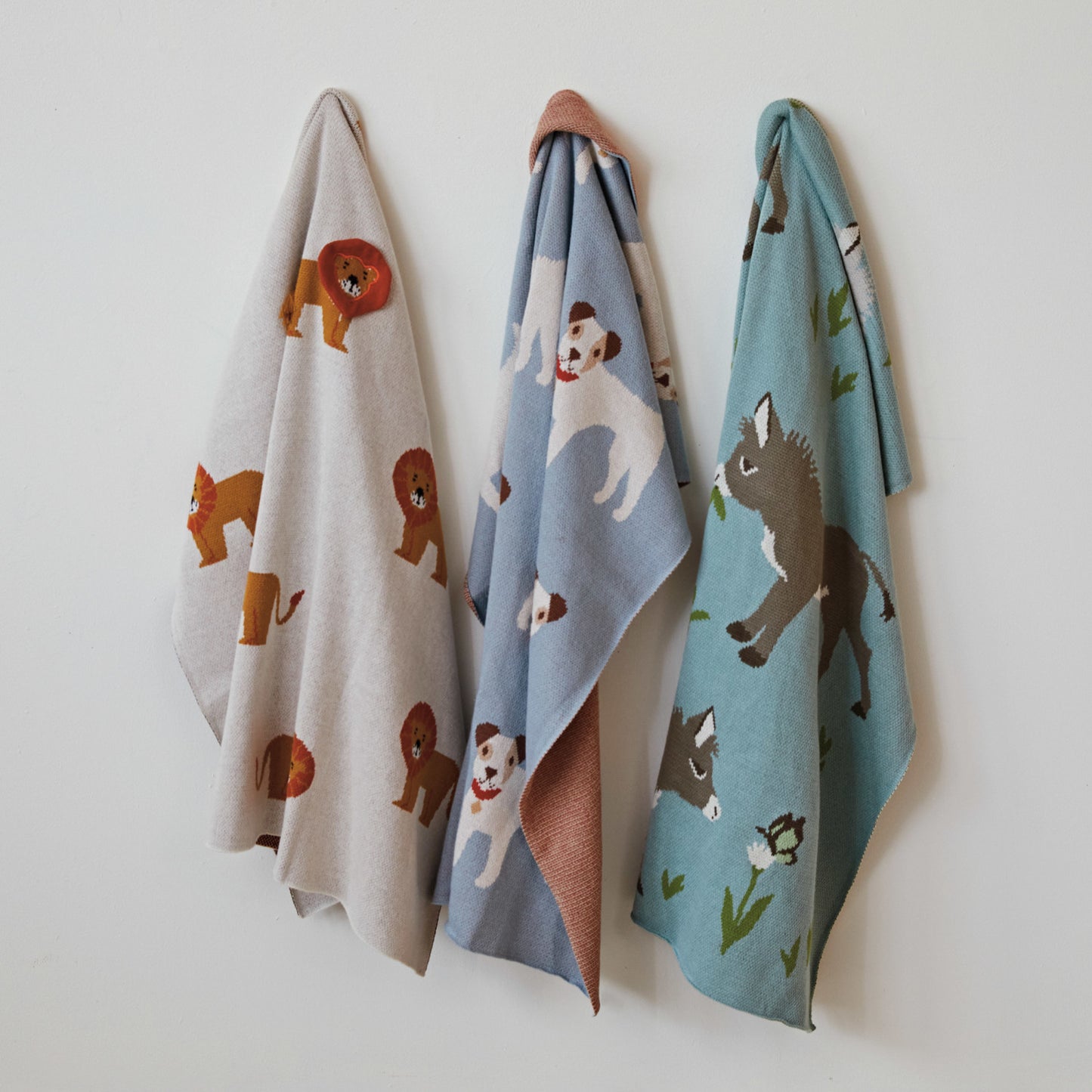 Cotton Knit Baby Blanket with Dogs in Blue