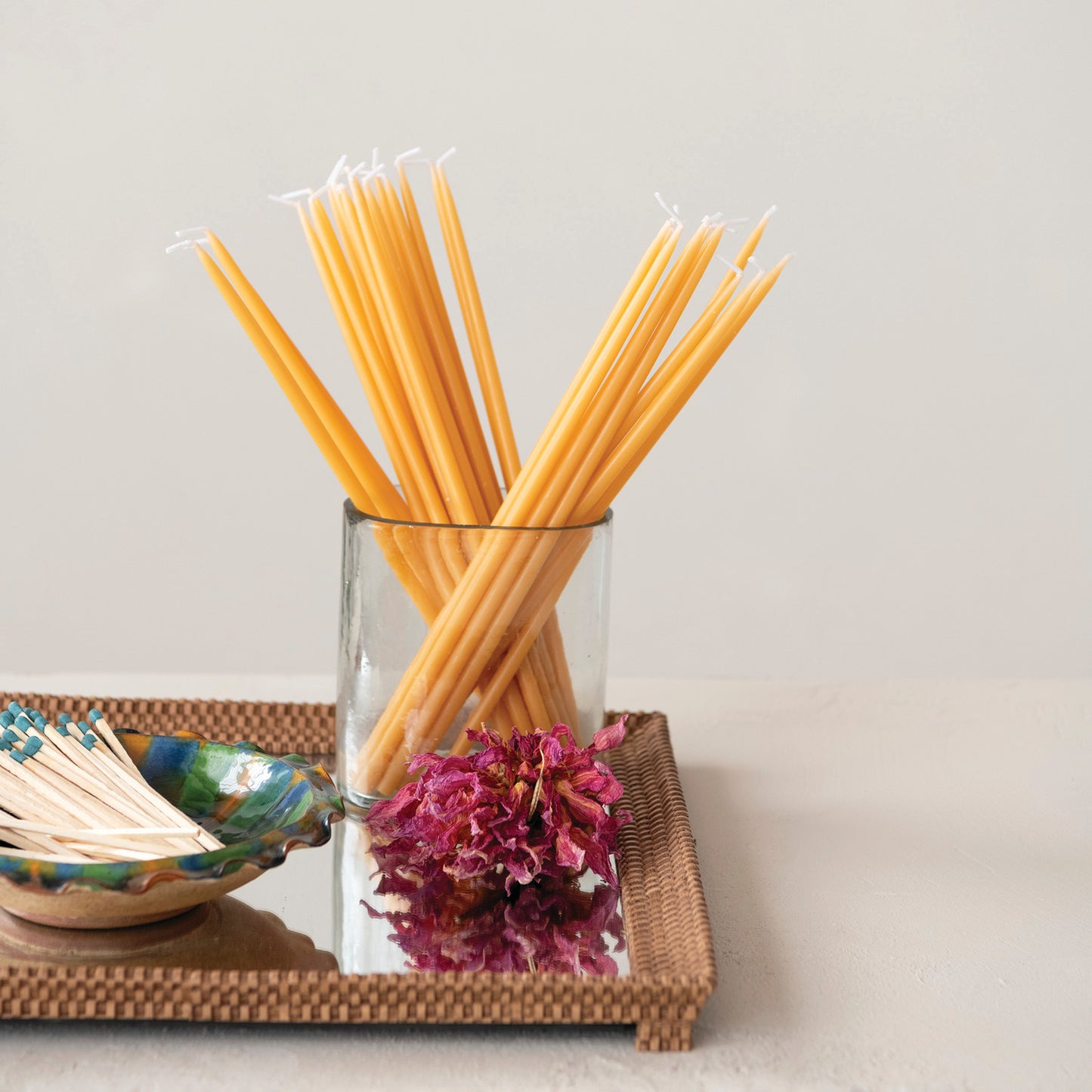 Square Resin Mirrored Tray with Woven Design