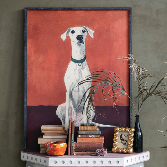 Wood Framed Wall Decor with Dog in Collar