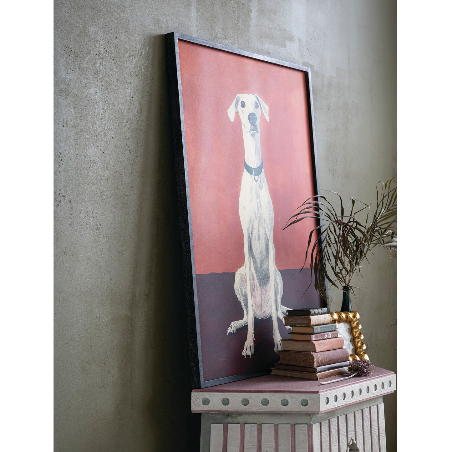 Wood Framed Wall Decor with Dog in Collar