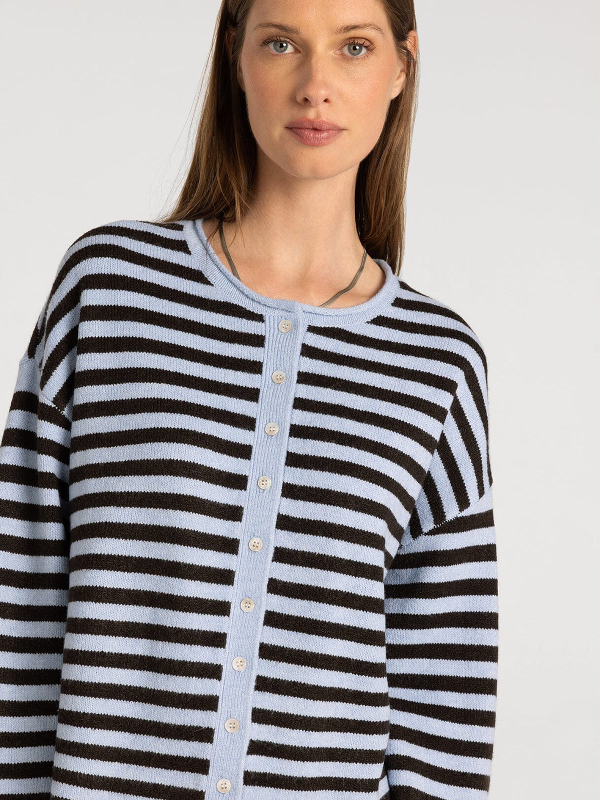 Dover Cardigan in Blue Brown Stripe
