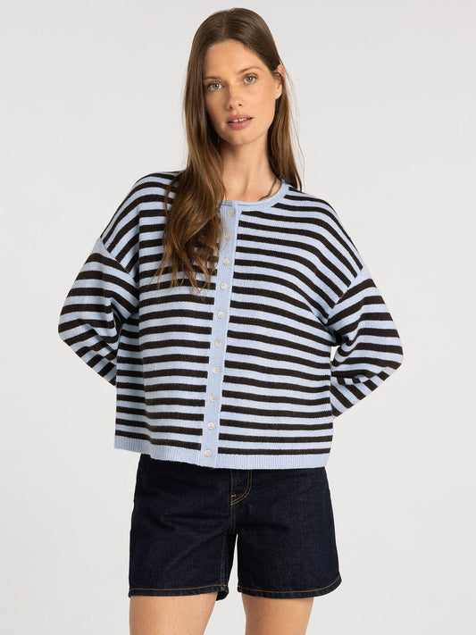 Dover Cardigan in Blue Brown Stripe