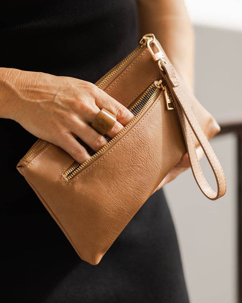 Mimi Logo Wristlet in Camel