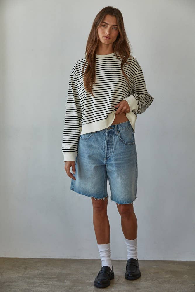 The Everyday Stripe Top in Off White & Black