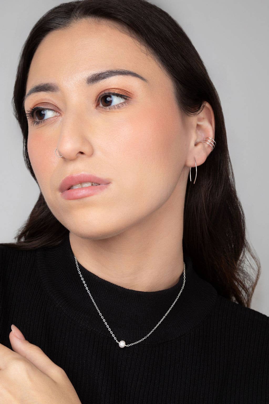 Qasioun Minimalist Mini-Threader Earrings in Sterling Silver