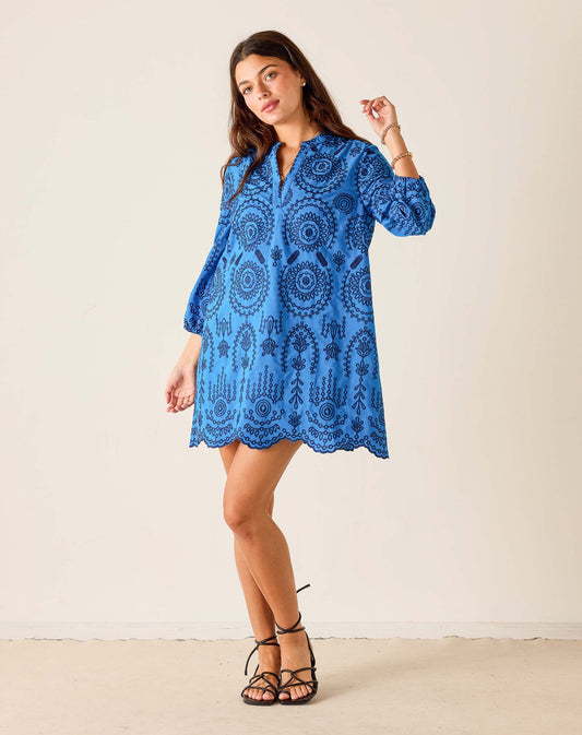 Edie Embroidered Tunic Dress in Lagos Blue