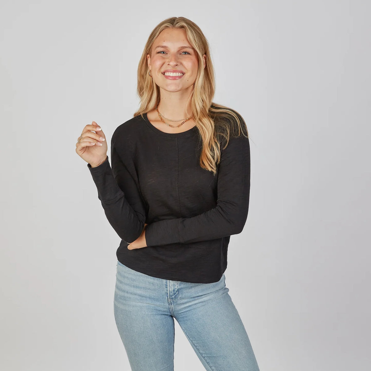 Celia Perfect Length Long Sleeve Tee in Heathered Grey