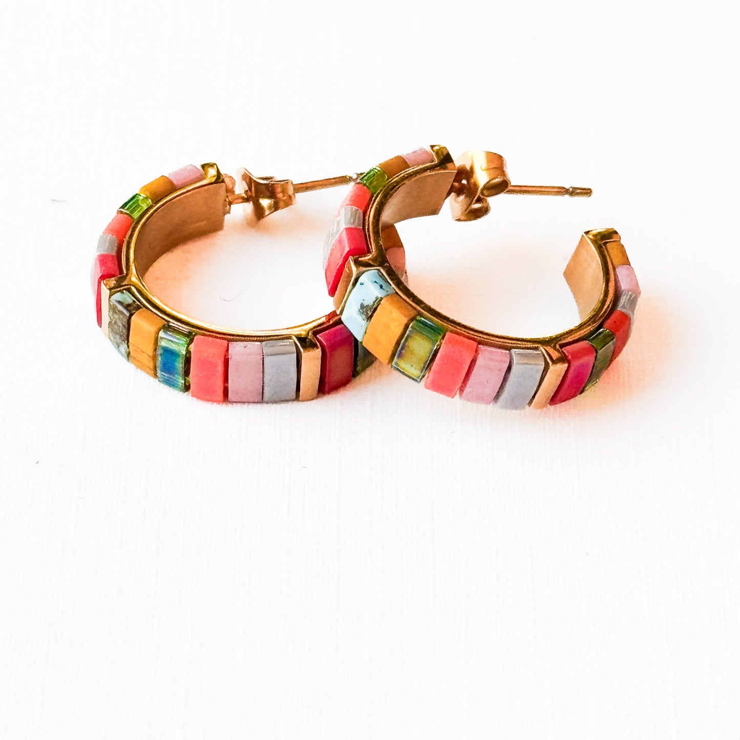 Mixed Color Tila Bead Hoop Earrings