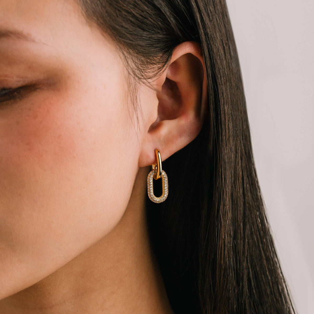 Solana Paperclip Drop Hoop Earrings in Gold