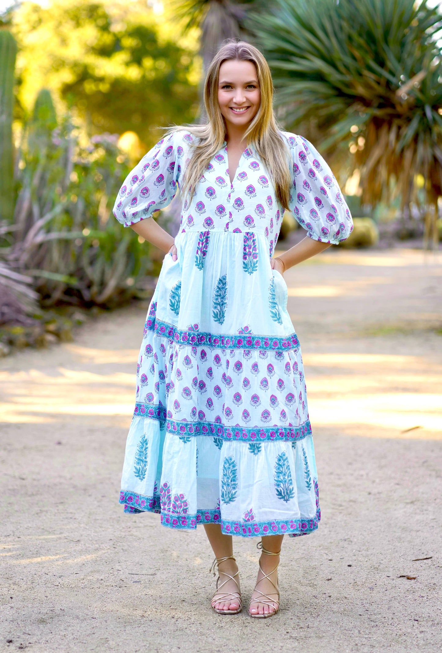 Remi Block Print Maxi Dress Lt. Blue