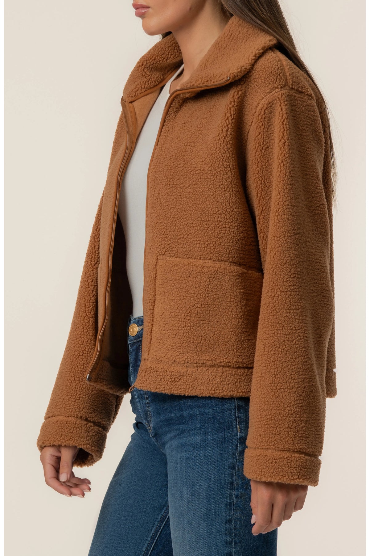Dena Faux Shearling Jacket in Camel