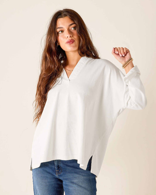 Frenchie Amelia Cuff Sweatshirt in White