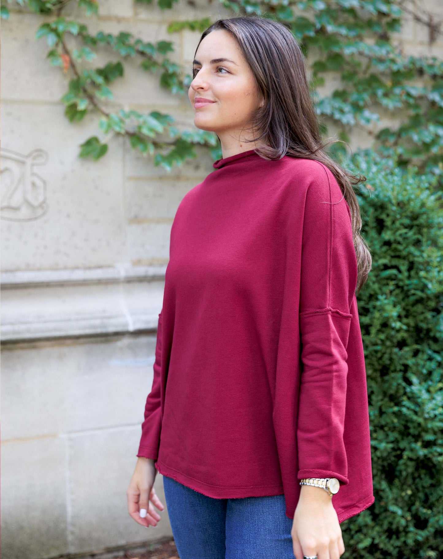 Frenchie Mock Neck Sweatshirt in Winterberry