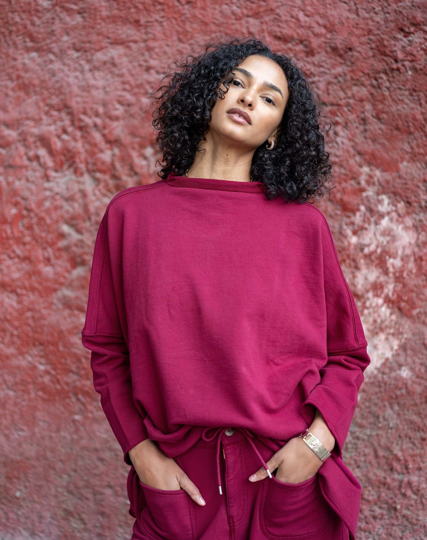 Frenchie Mock Neck Sweatshirt in Winterberry