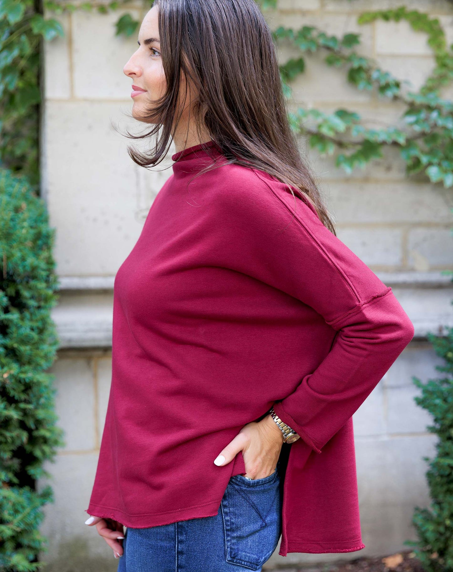 Frenchie Mock Neck Sweatshirt in Winterberry