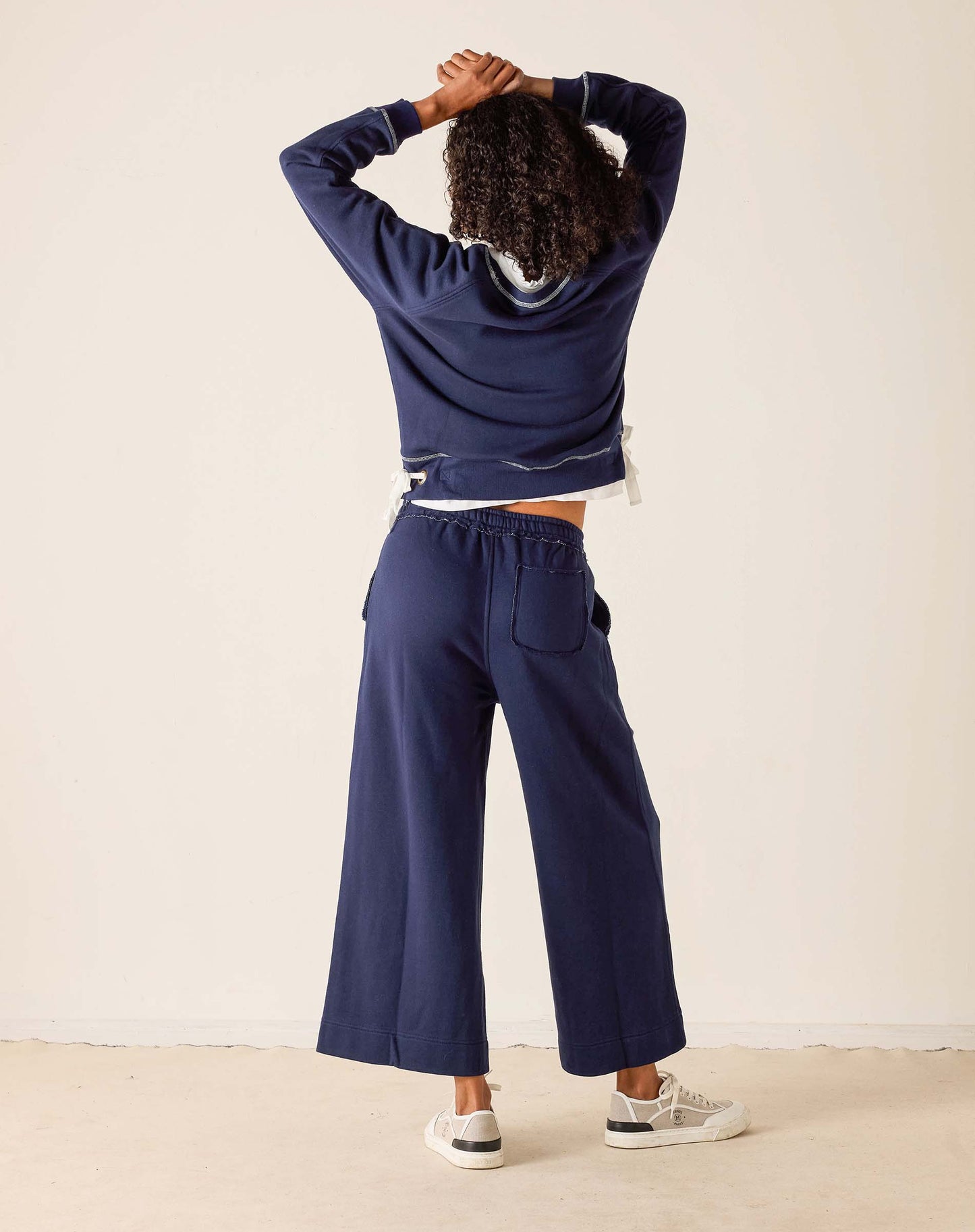 Frenchie Side Tie Crewneck in Cadet Blue