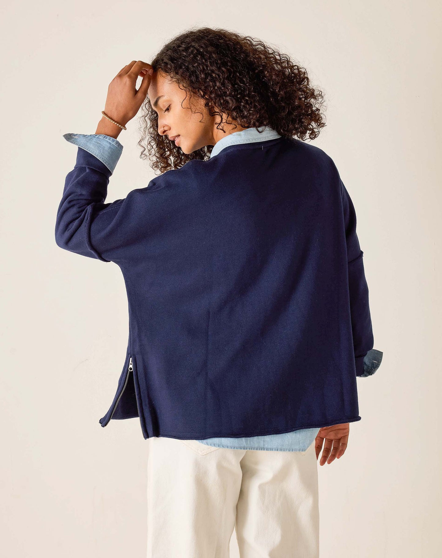 Frenchie Side Zip Crewneck in Cadet Blue