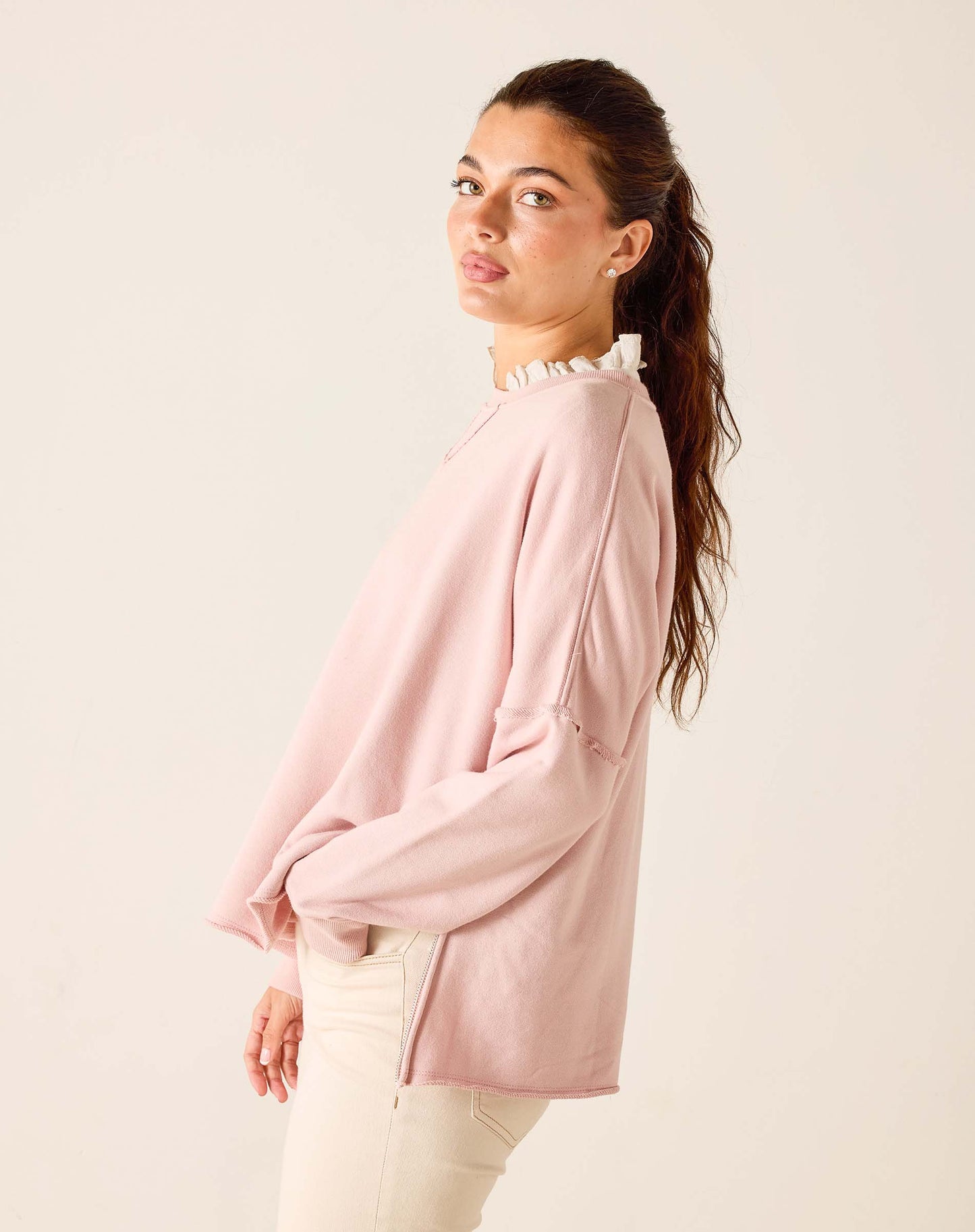 Frenchie Side Zip Crewneck in Mineral Pink