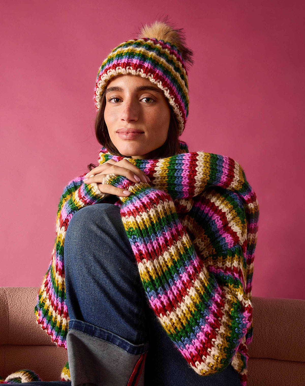 Golden Days Beanie in Multi Stripe