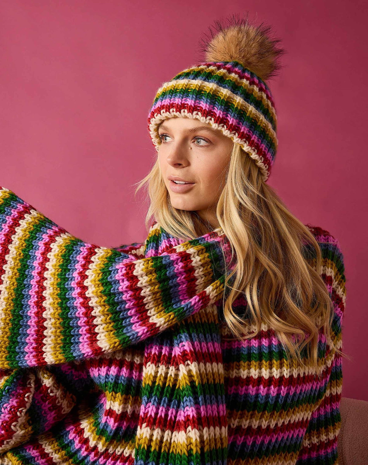 Golden Days Beanie in Multi Stripe