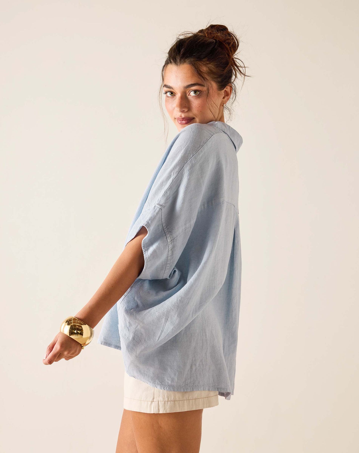 Hermosa Collared Top in Zen Blue