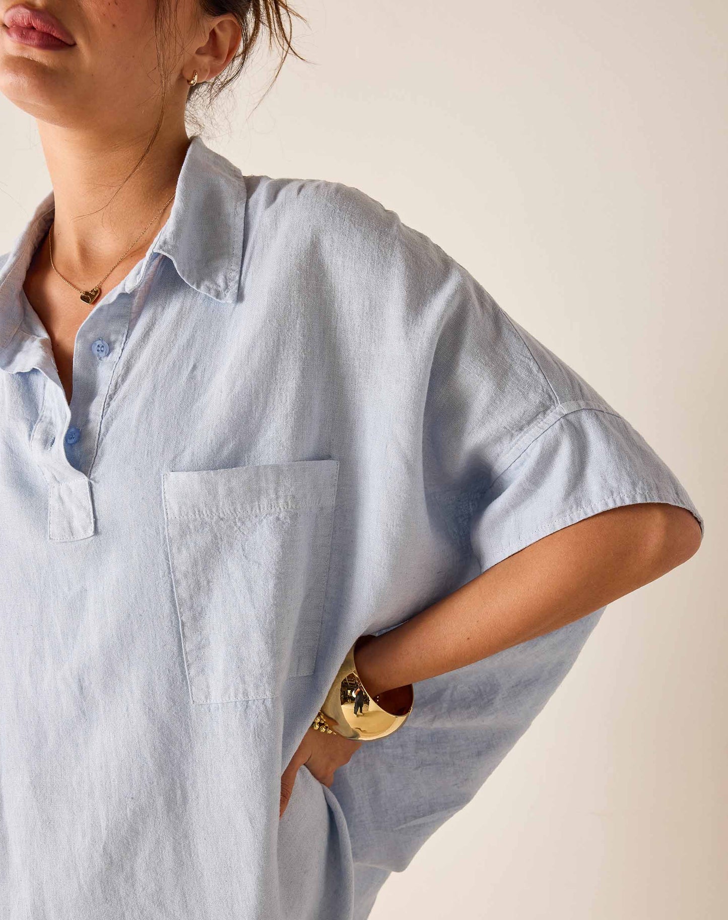 Hermosa Collared Top in Zen Blue