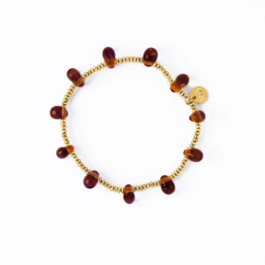 Hope Brass Stretch Bracelet with Glass Beads in Amber