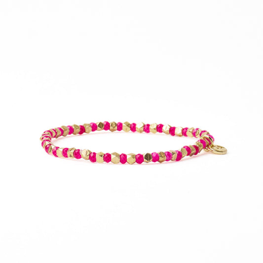 Louise Crystal Stretch Bracelet in Hot Pink + Gold by Ink & Alloy