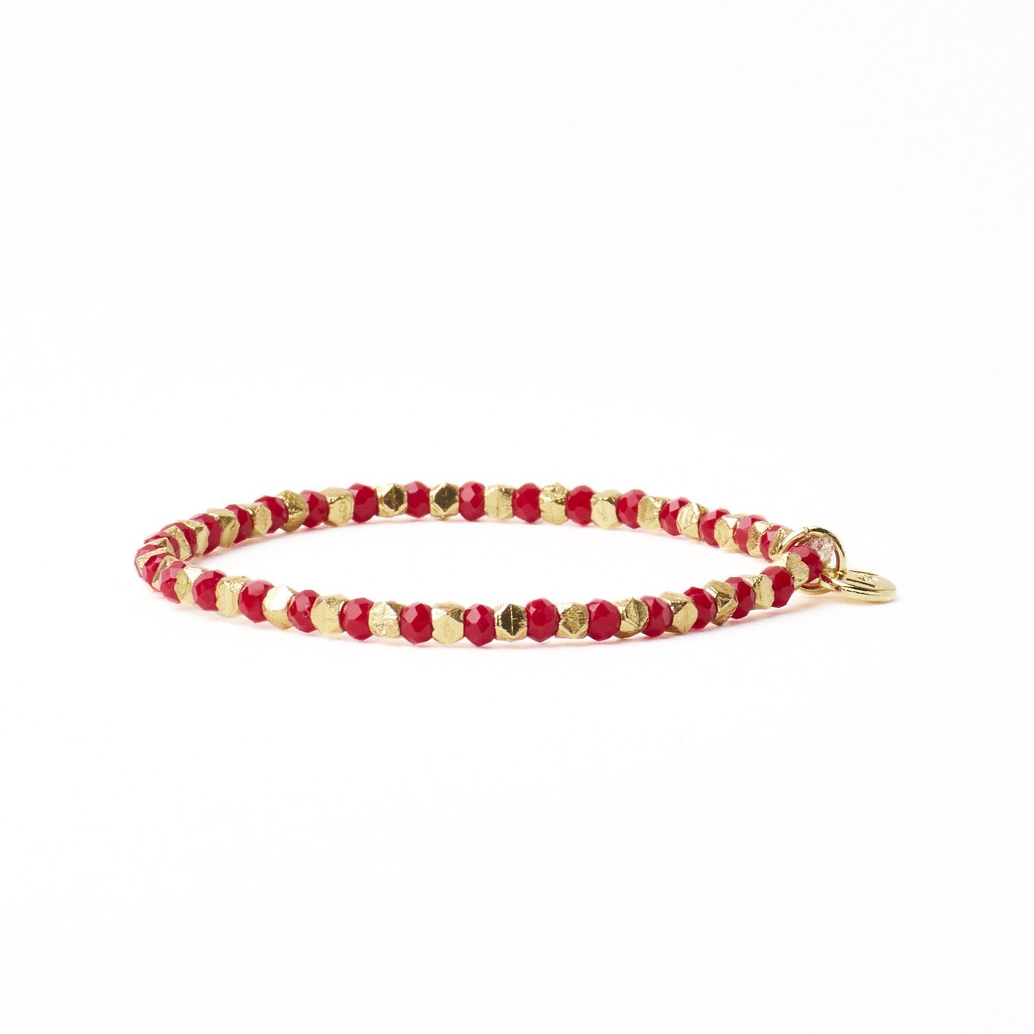 Louise Crystal Stretch Bracelet in Tomato Red + Gold by Ink & Alloy