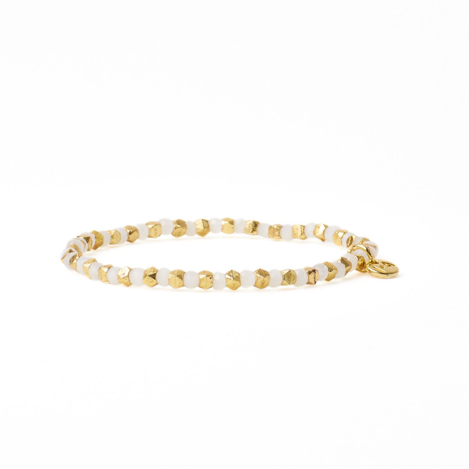 Louise Crystal Stretch Bracelet in White + Gold by Ink & Alloy