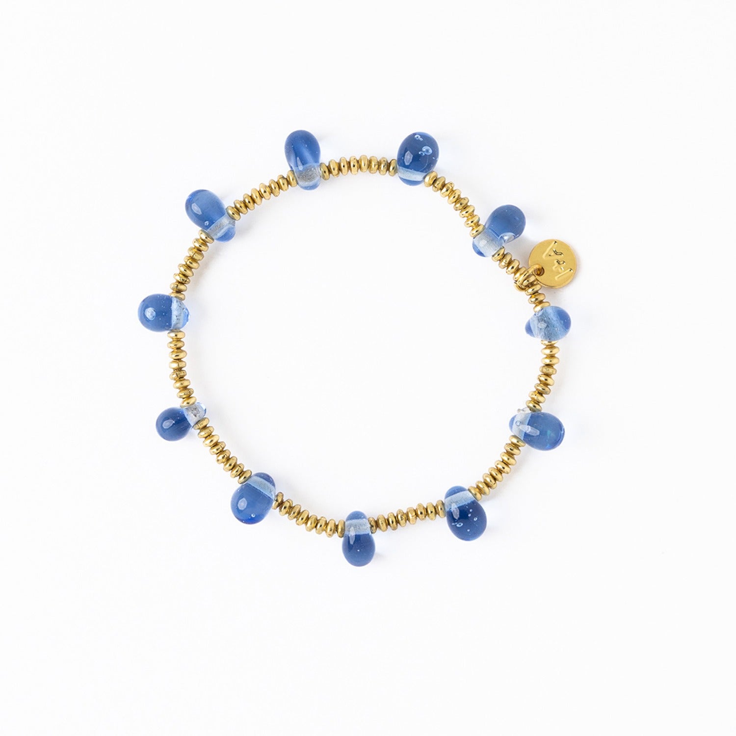 Hope Brass Stretch Bracelet with Glass Beads in Blue by Ink & Alloy