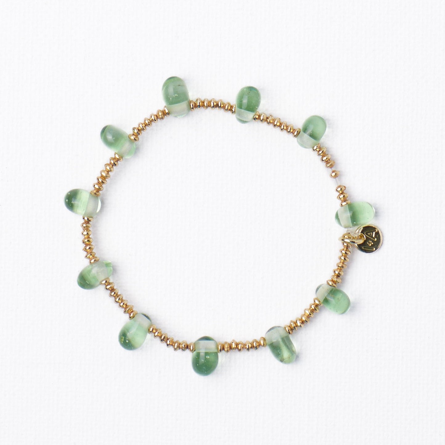 Hope Brass Stretch Bracelet with Glass Beads in Mint by Ink & Alloy