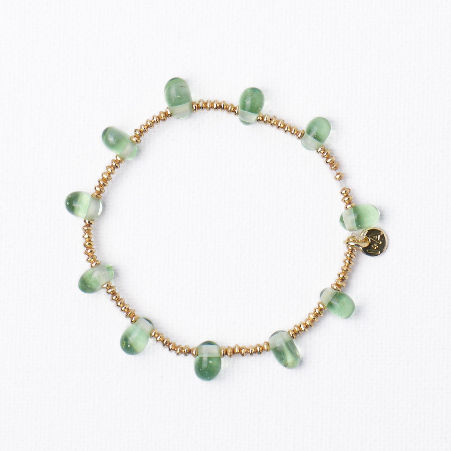 Hope Brass Stretch Bracelet with Glass Beads in Mint by Ink & Alloy