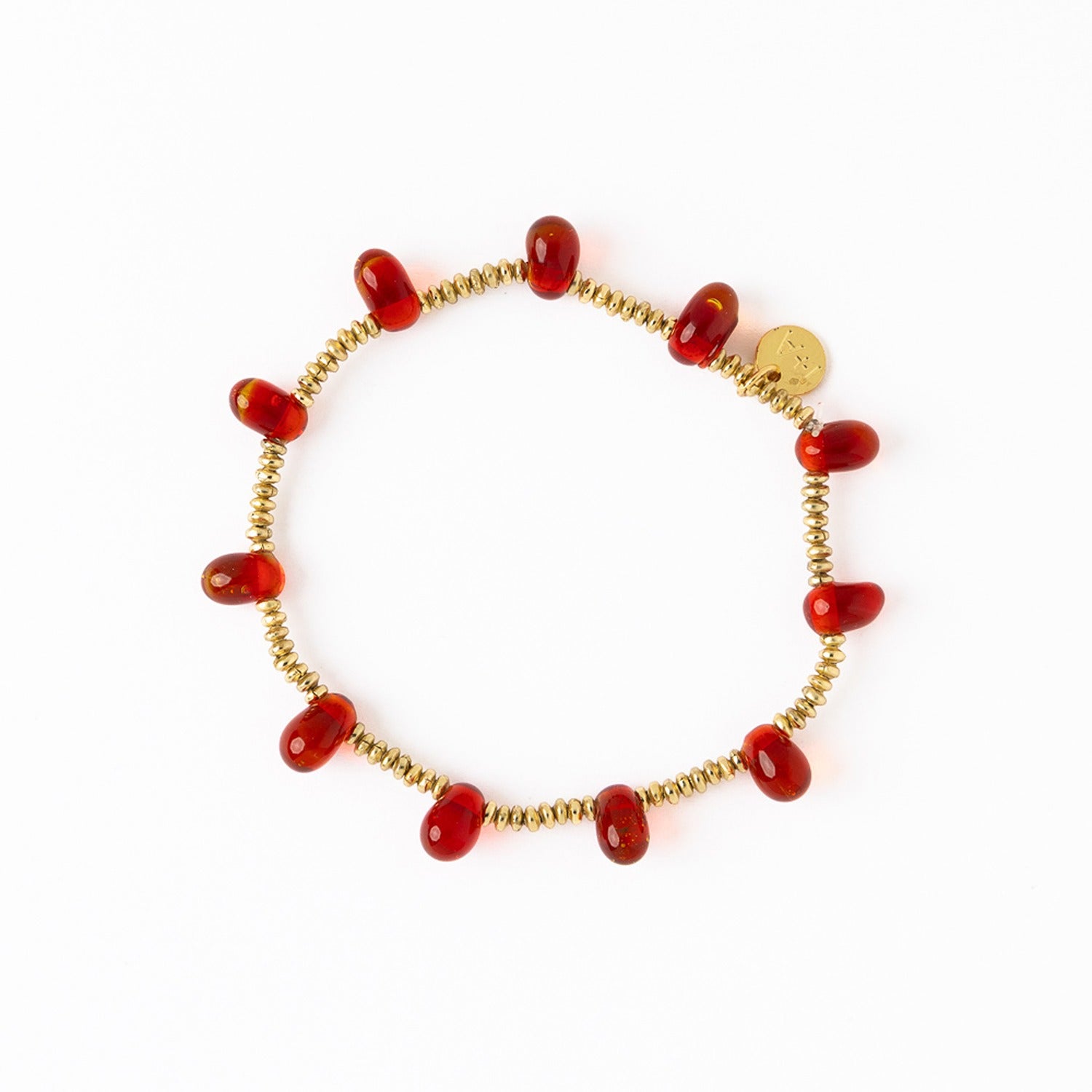 Hope Brass Stretch Bracelet with Glass Beads in Red by Ink & Alloy