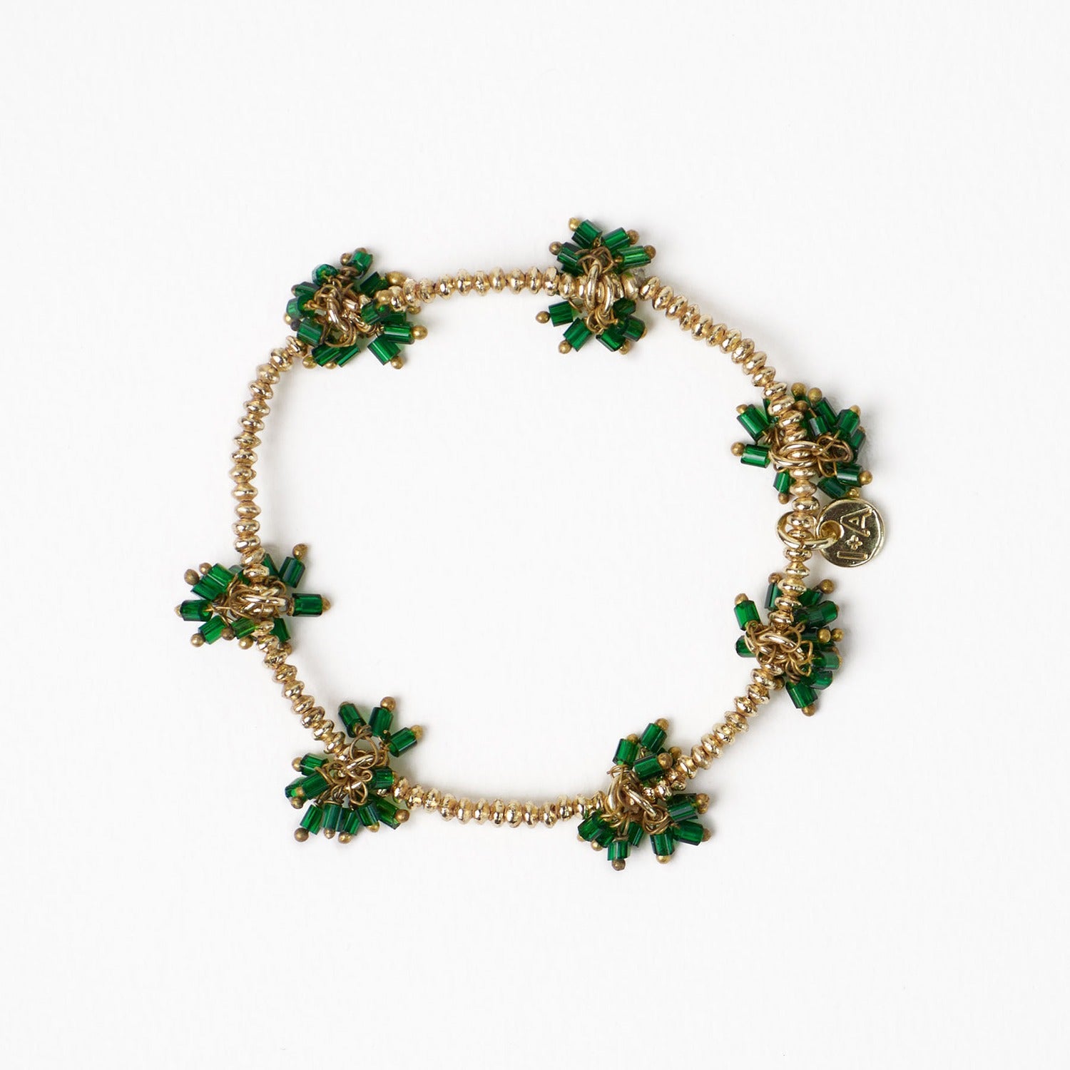 Kate Glass Cluster Bead Stretch Bracelet in Dark Green by Ink & Alloy