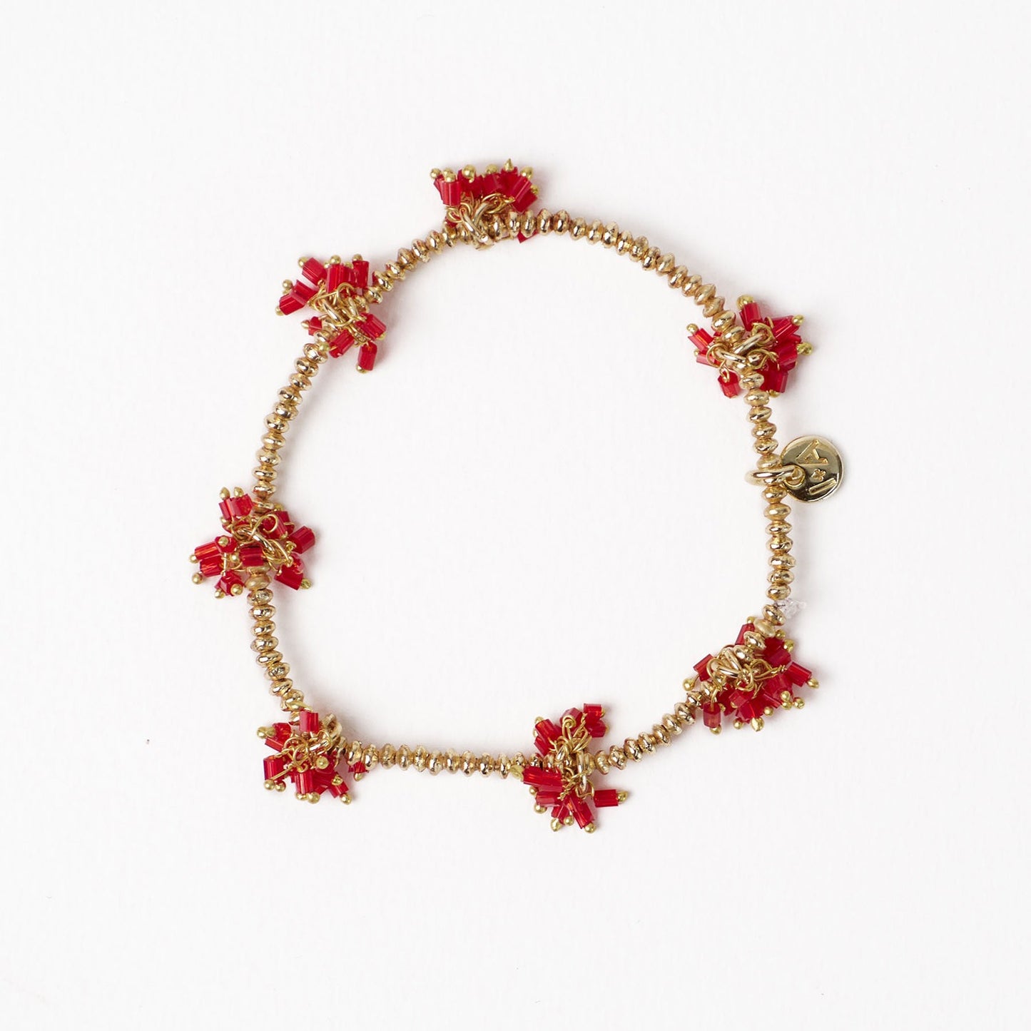 Kate Glass Cluster Bead Stretch Bracelet in Red by Ink & Alloy