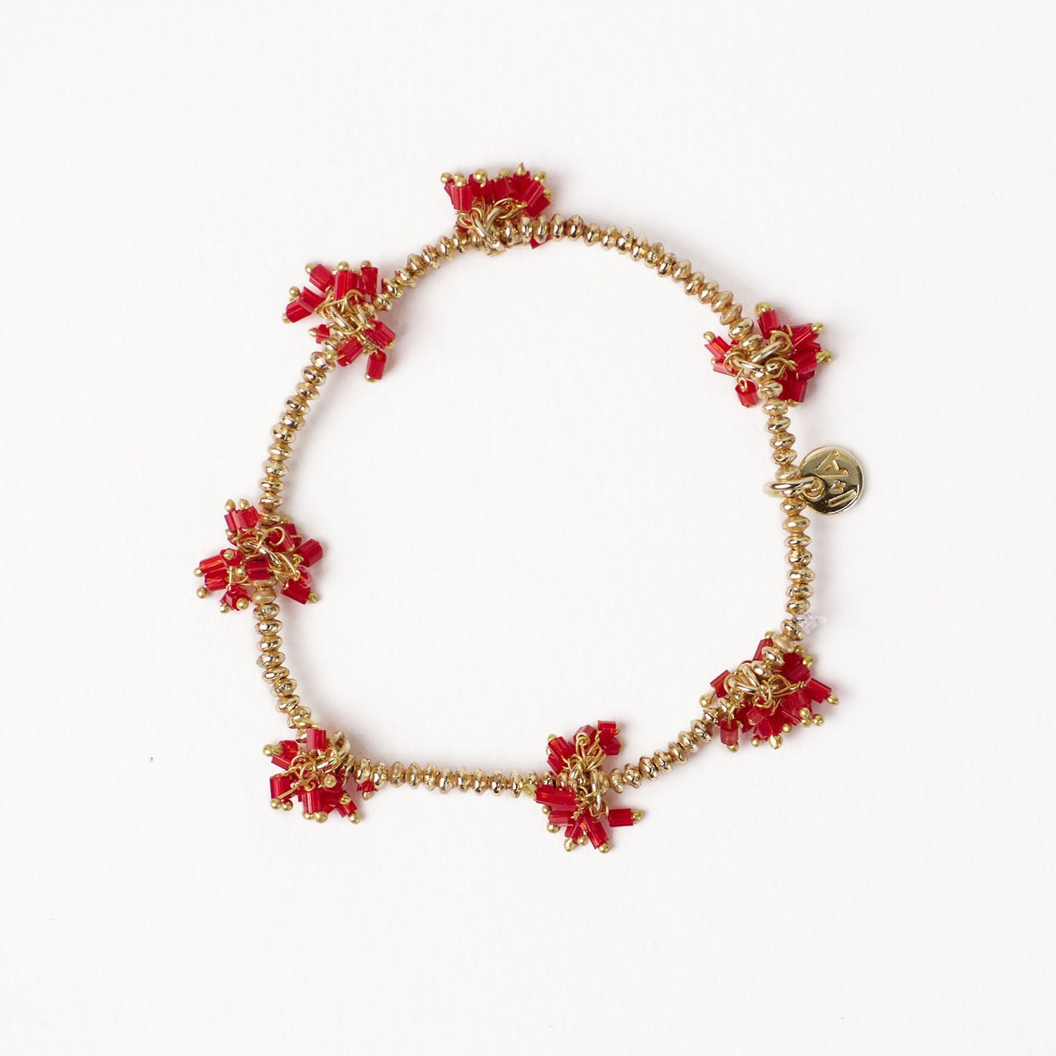 Kate Glass Cluster Bead Stretch Bracelet in Red by Ink & Alloy