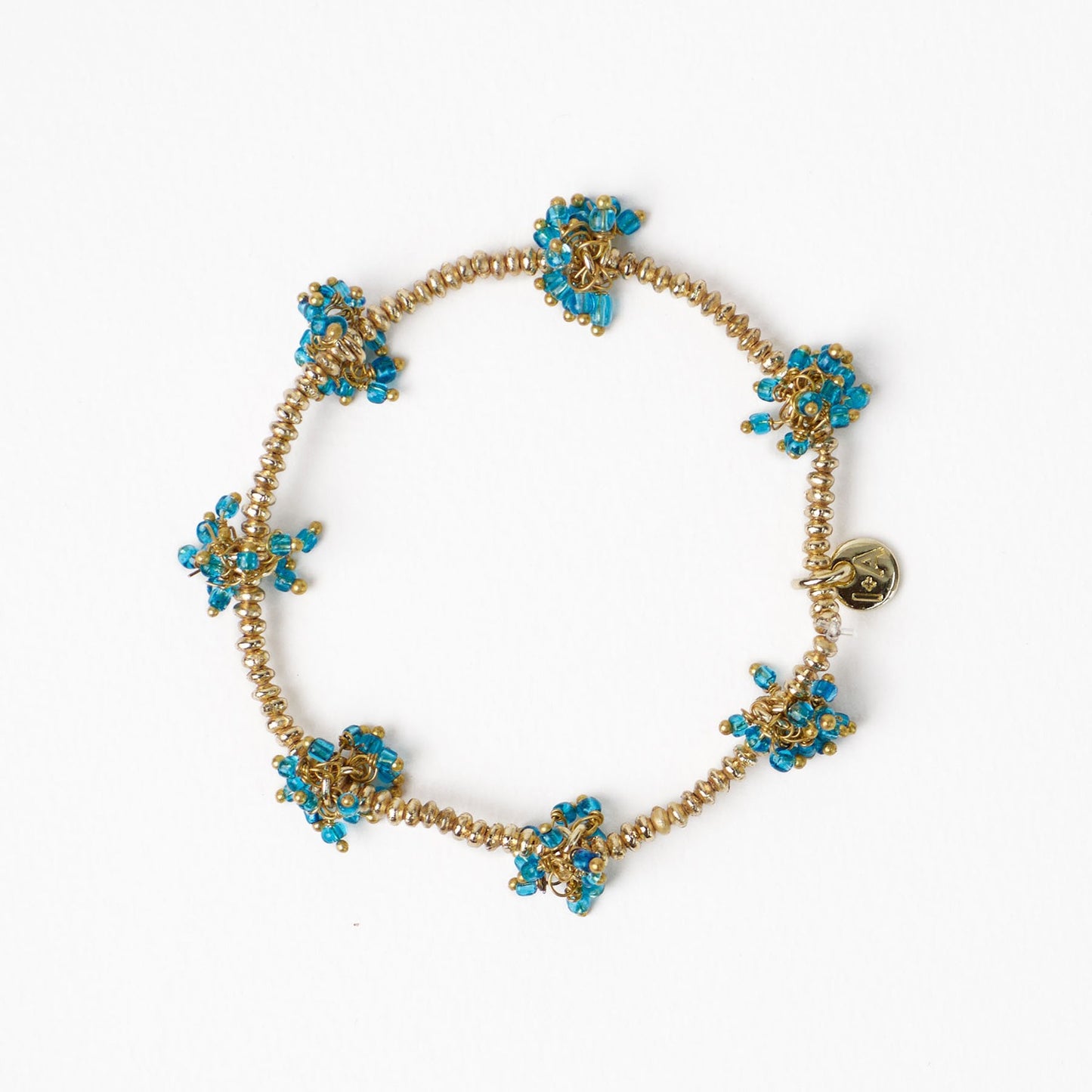 Kate Glass Cluster Bead Stretch Bracelet in Aqua by Ink & Alloy