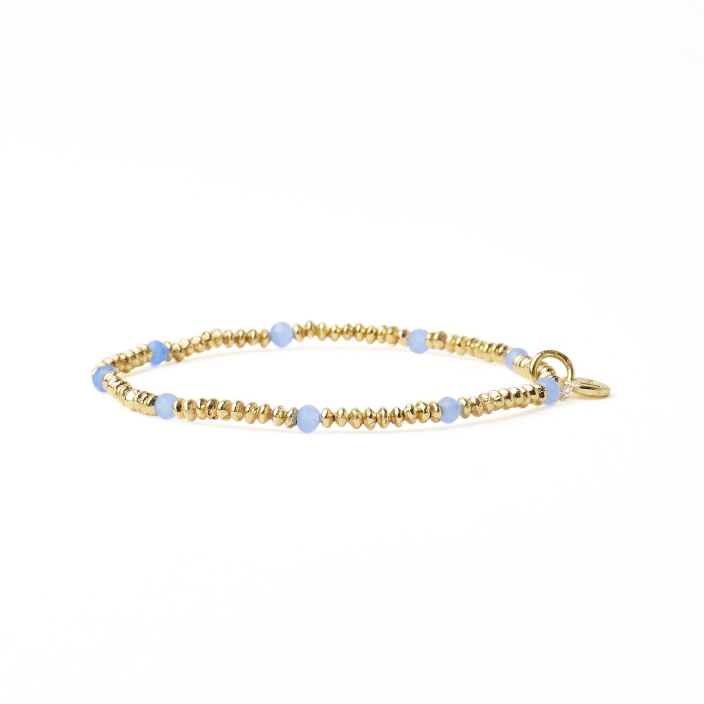 Ashley Small Brass + Crystal Stretch Bracelet in Blue + Gold by Ink & Alloy