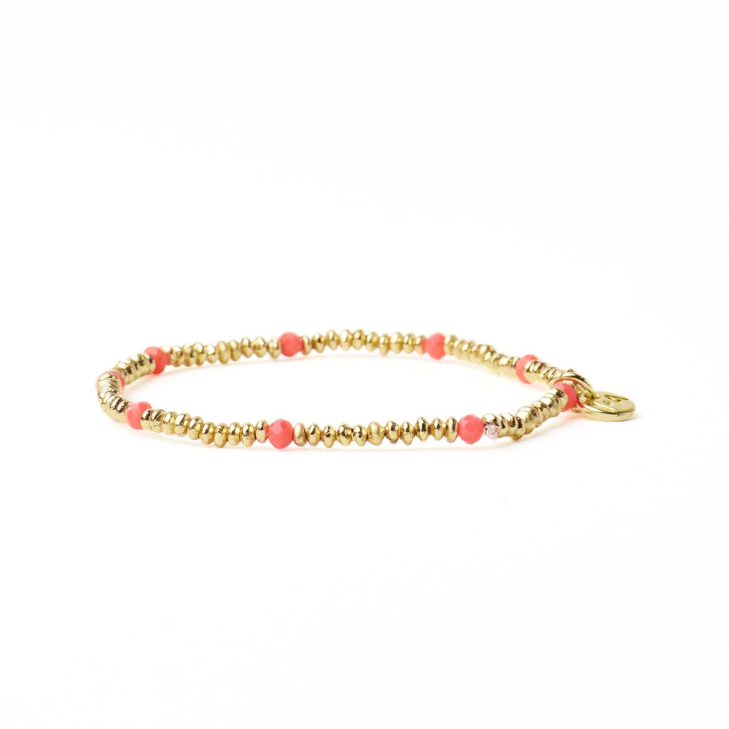 Ashley Small Brass + Crystal Stretch Bracelet in Coral + Gold by Ink & Alloy