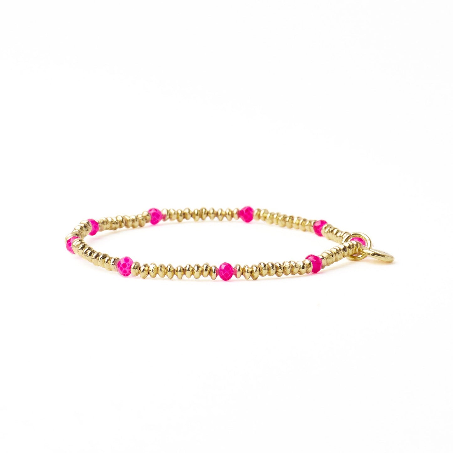 Ashley Small Brass + Crystal Stretch Bracelet in Hot Pink + Gold by Ink & Alloy