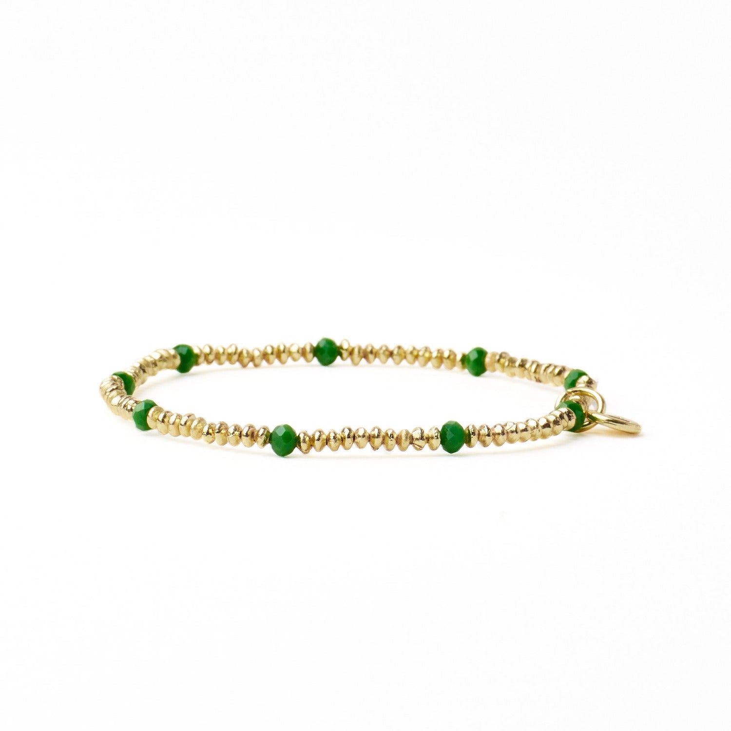 Ashley Small Brass + Crystal Stretch Bracelet in Kelly Green + Gold by Ink & Alloy