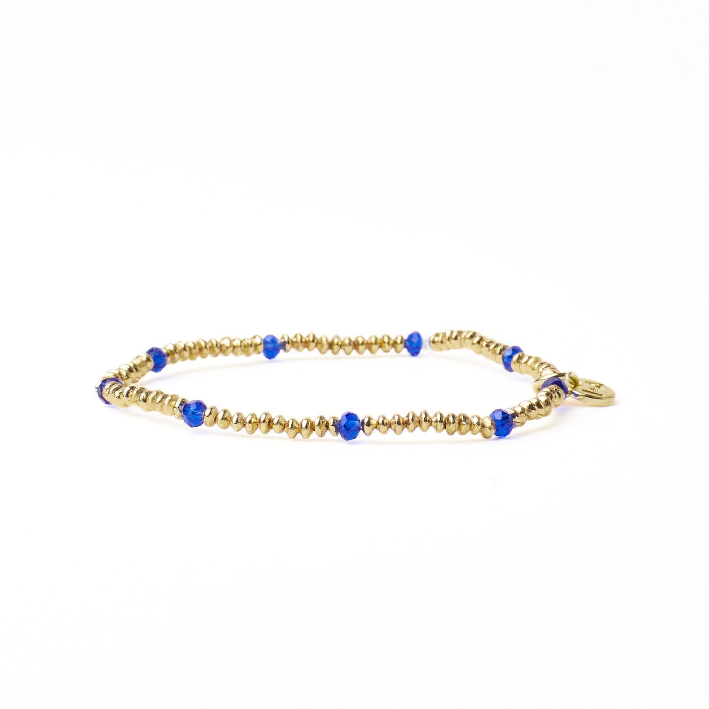 Ashley Small Brass + Crystal Stretch Bracelet in Lapis + Gold by Ink & Alloy