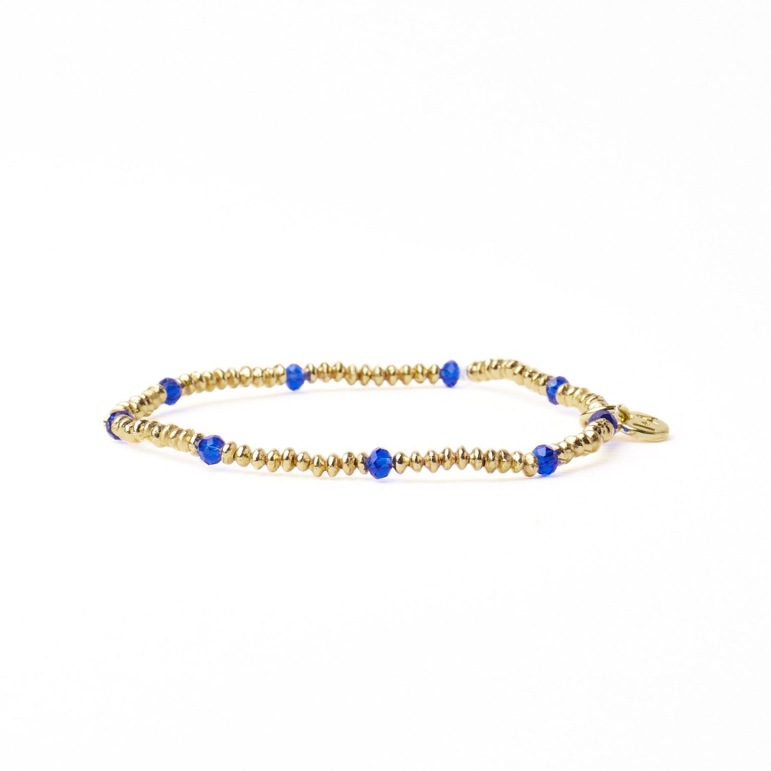 Ashley Small Brass + Crystal Stretch Bracelet in Lapis + Gold by Ink & Alloy