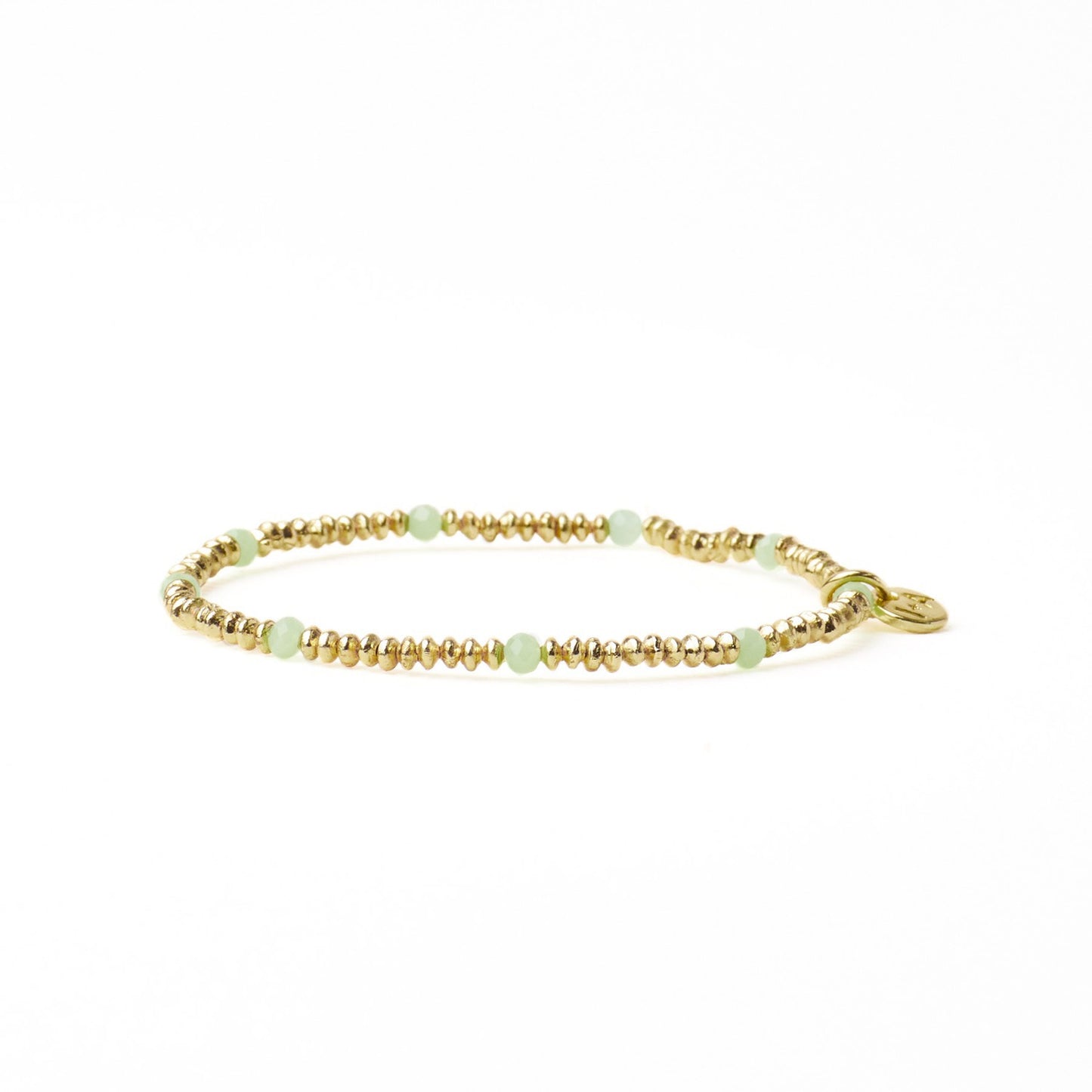 Ashley Small Brass + Crystal Stretch Bracelet in Mint + Gold by Ink & Alloy